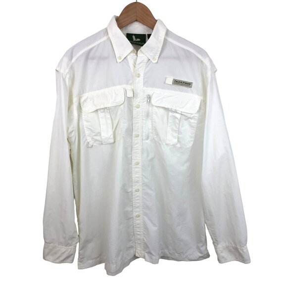 Field & Stream Men's Size Large Creme Long Sleeve Button Up Lined Utility Shirt - Picture 1 of 11